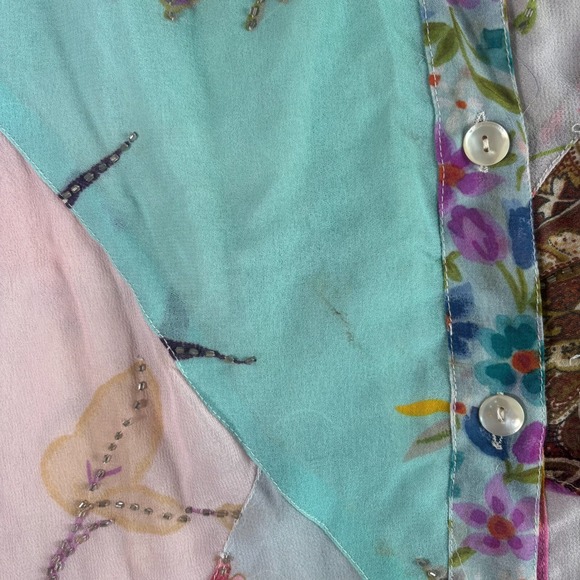 Sacred Threads Chiffon Patchwork‎ Ruffle Hem Beaded Button Front Skirt Womens S - Picture 9 of 12